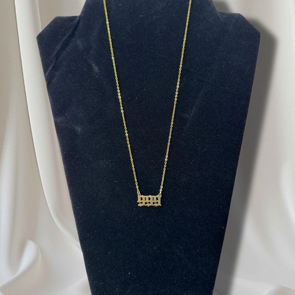 18k Gold 18” Chain Featuring 18k Gold Angel Number 999 Pendant Necklace